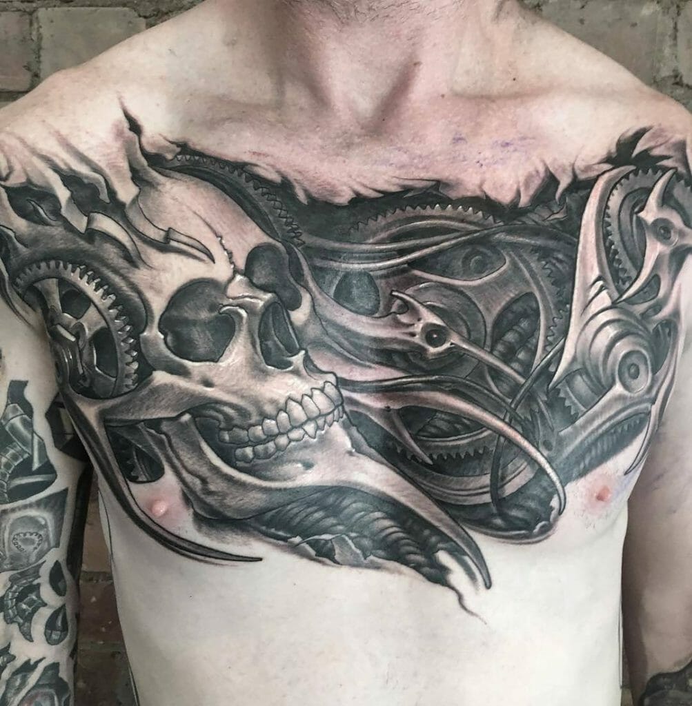 Skull design mechanical tattoos