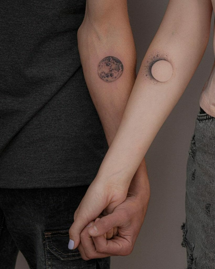 Sun, Earth and Moon Couple Tattoo Design