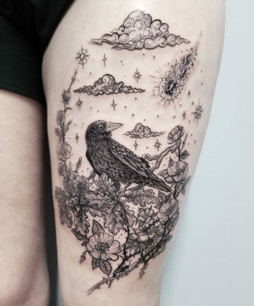 The gigantic mystical tattoo with shooting stars