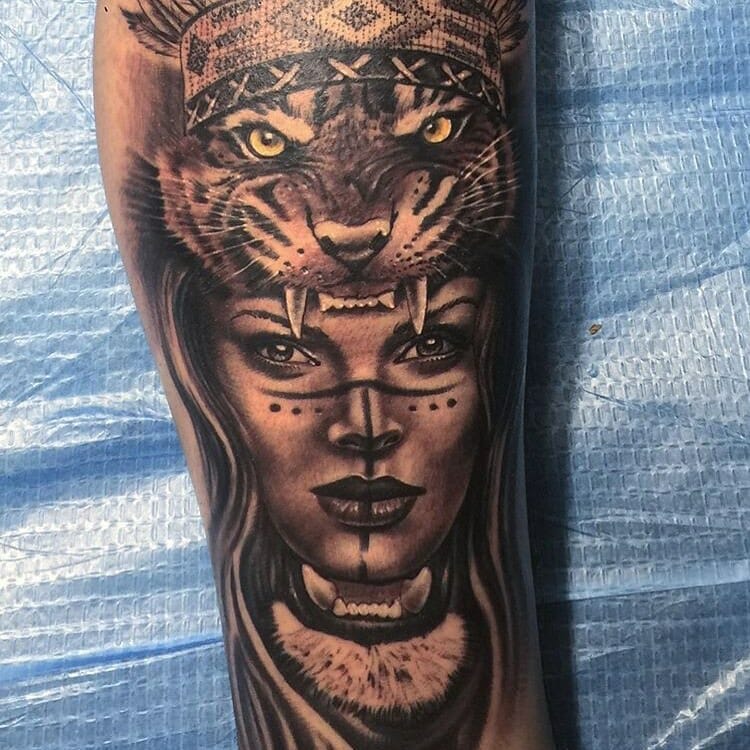 Traditional tiger head tattoo