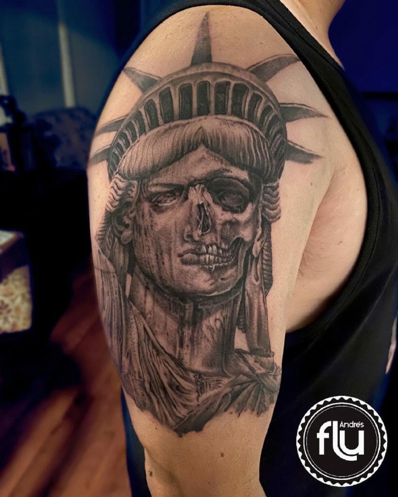 Statue of Liberty tattoo with two faces