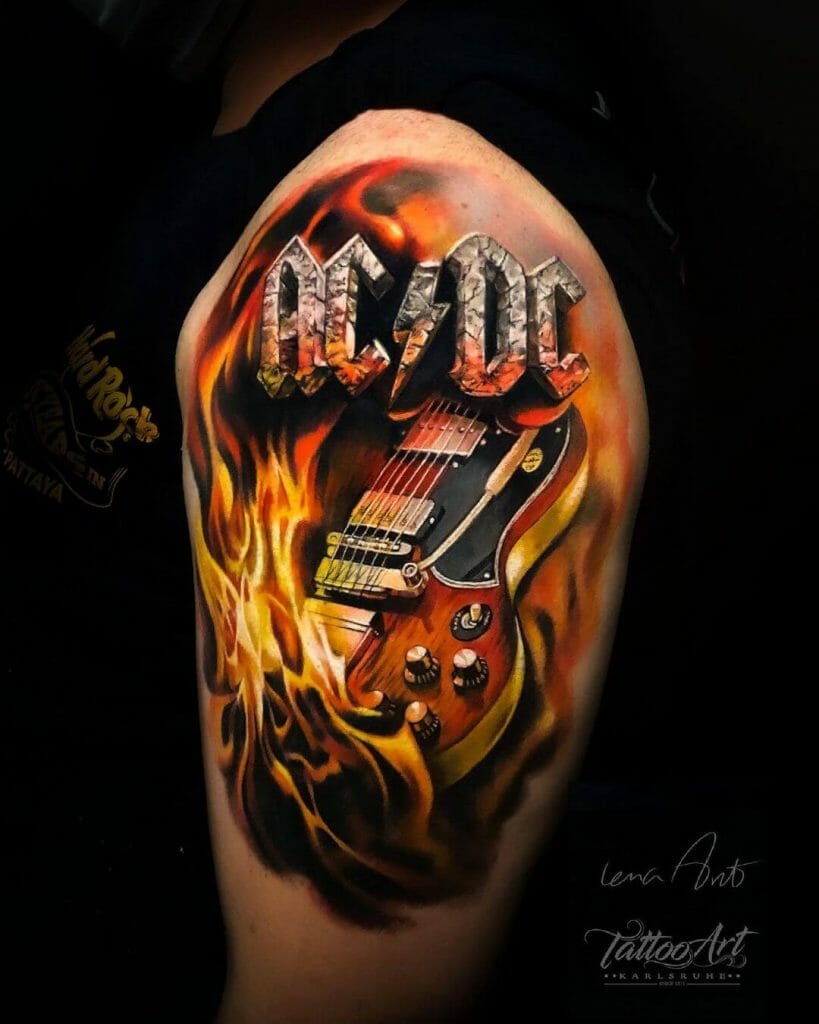 Luminous AC/DC logo tattoo