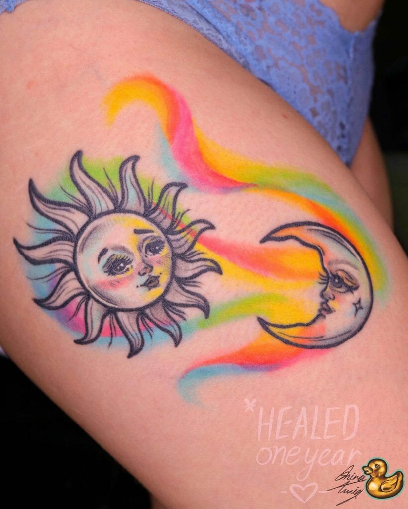 Vibrant Sun And Moon Tattoo-Ideen