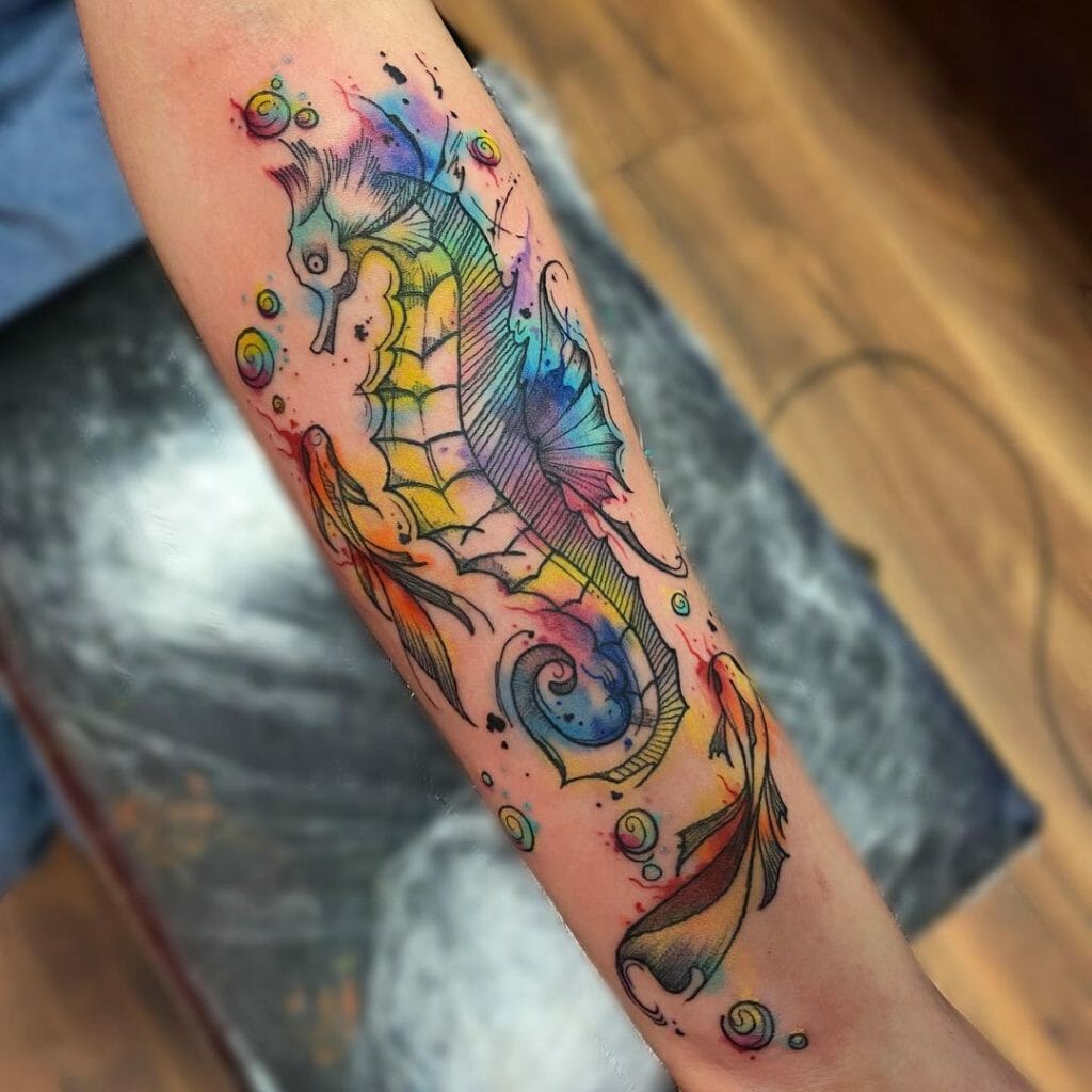 Watercolor seahorse tattoo