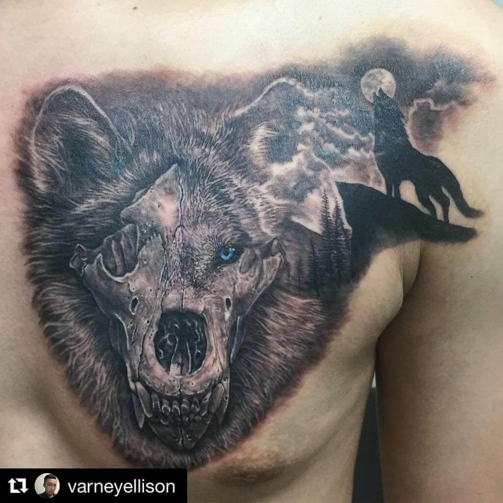 Wolf mandala chest tattoo design