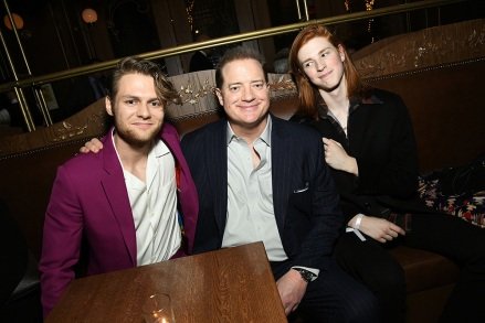 NEW YORK - NOVEMBER 29: Ty Simpkins, Brendan Fraser and Holden Fraser at the New York premiere of A24 "The whale".'The Whale' film premiere, New York, U.S. - November 29, 2022