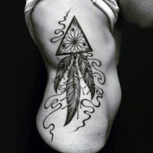 rib cage side triangle dreamcatcher male tattoos