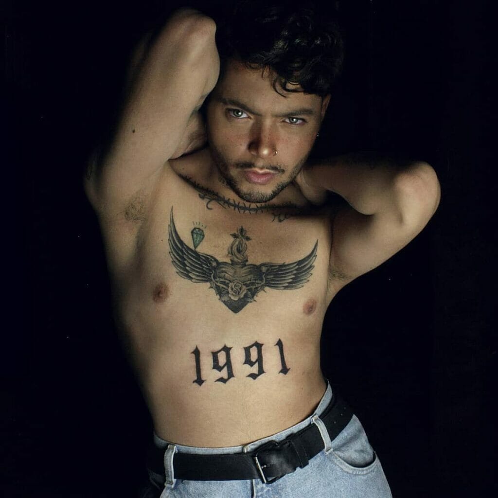 1991 year of birth chest tattoo