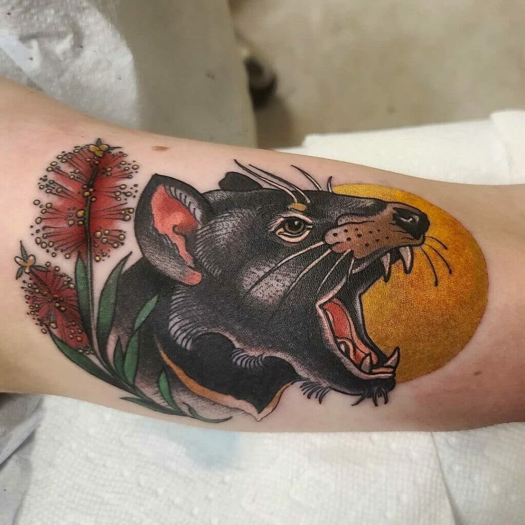 Tasmanian devil open mouth tattoo