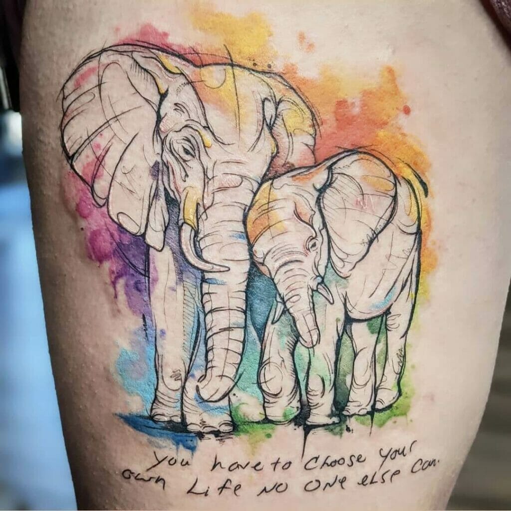Colorful decorated elephant tattoos