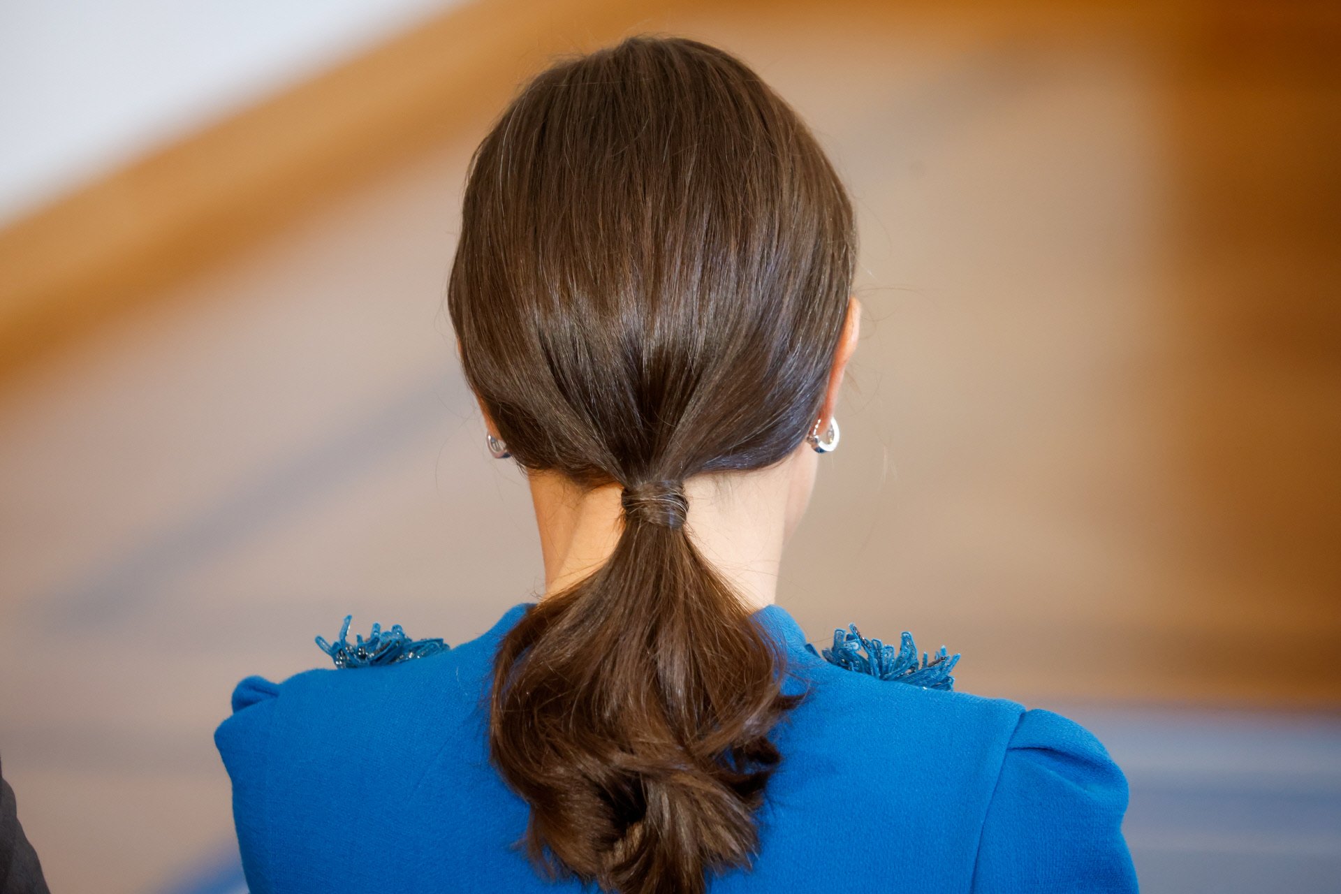 Queen Letizia's low ponytail.