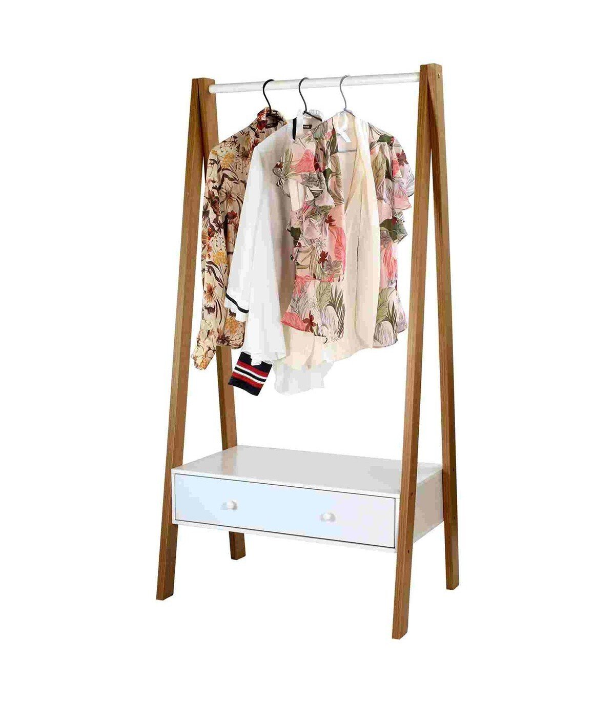 Wooden Coat Rack With Drawer - L 49 XW 80 XH 160 Cm - White