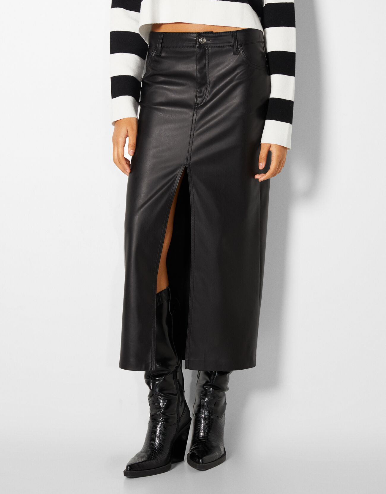 Leather effect midi skirt