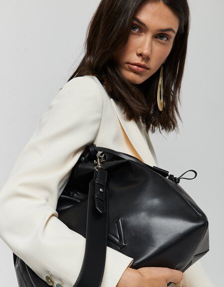 Grace Black Leather Hobo Shoulder Bag