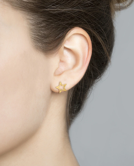Empty Star Collection Earrings In Silver With Gold Finish With Hollow Star