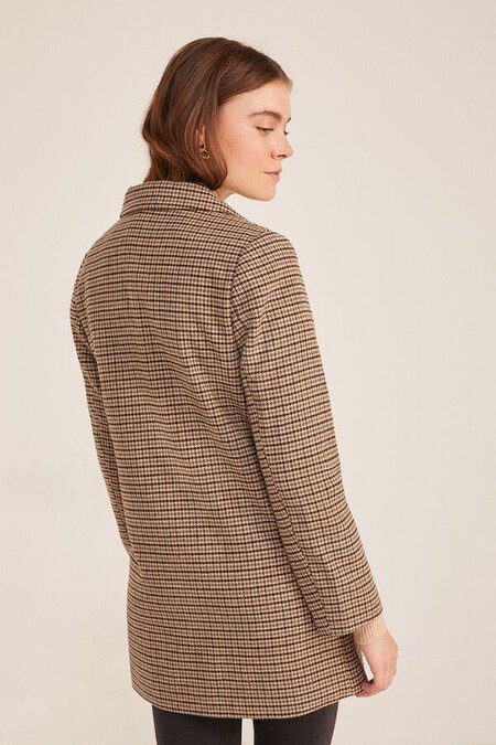 Lapel Checked Wool Coat at the Back