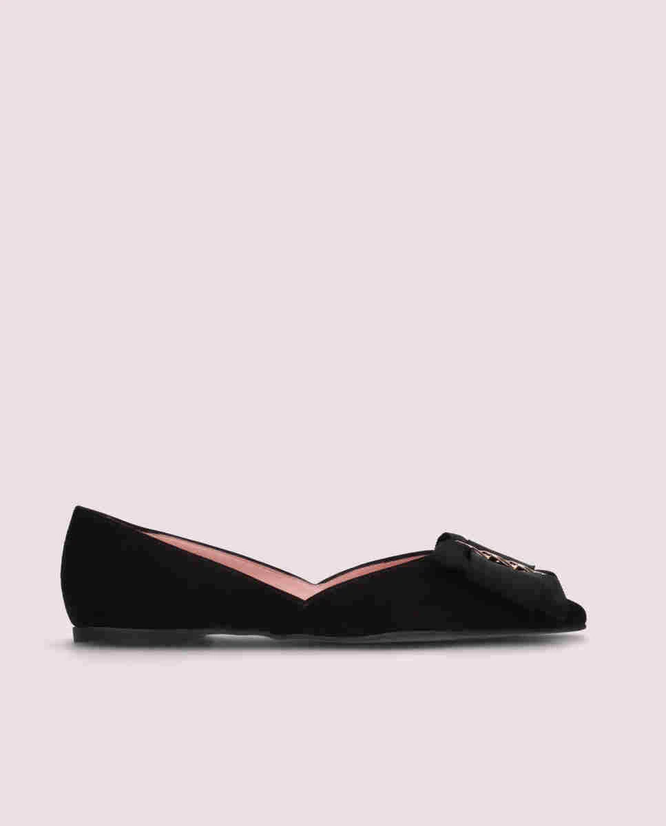 Ballerinas in black soft suede with XL bow by Pretty Ballerinas