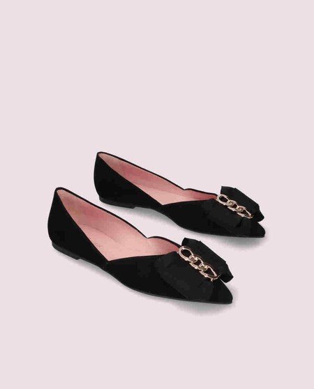 Women's Ballerinas In Soft Black Suede With Bow Xl