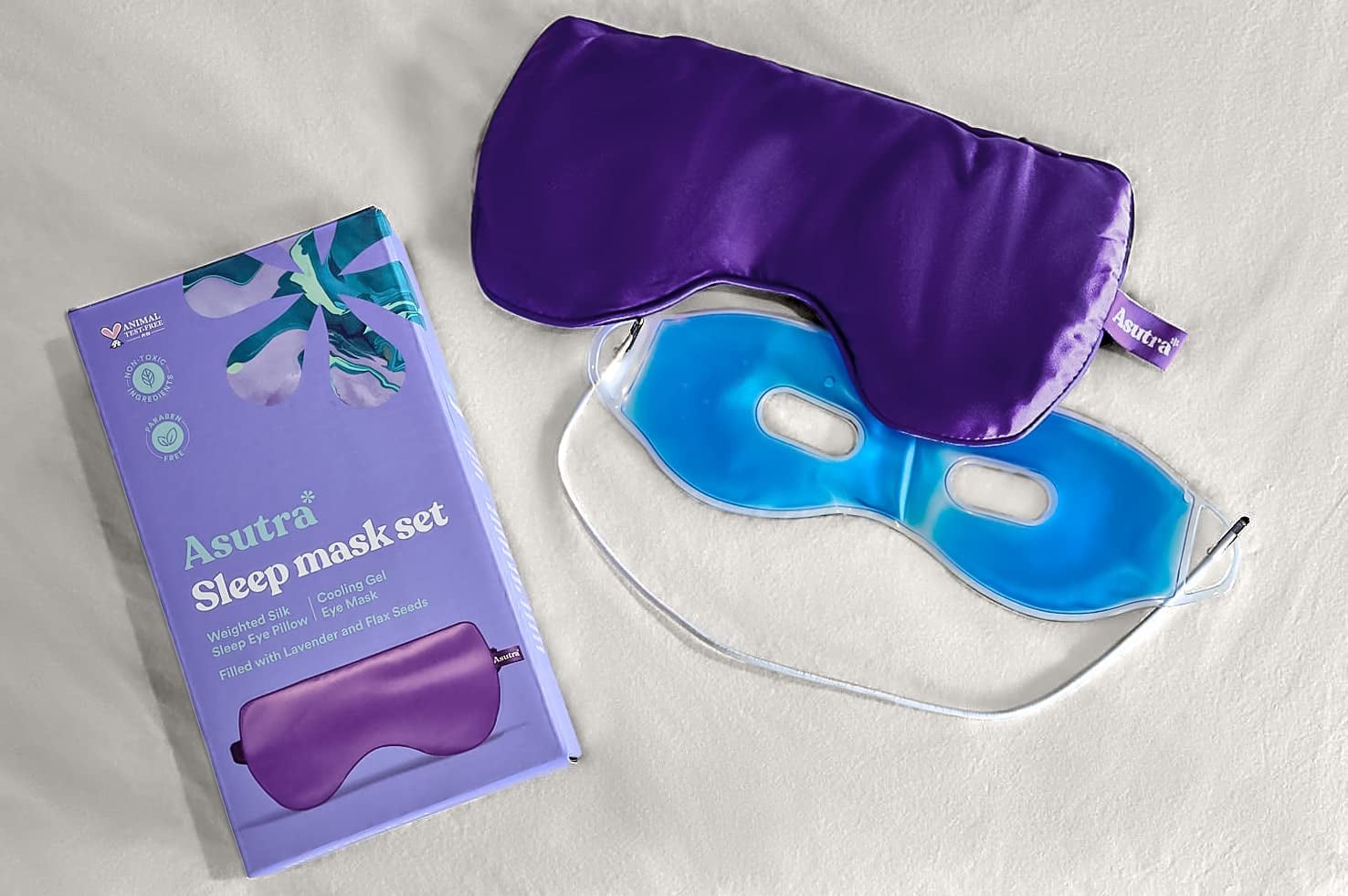 Image of the Asutra Silk Eye Pillow Box Set in purple