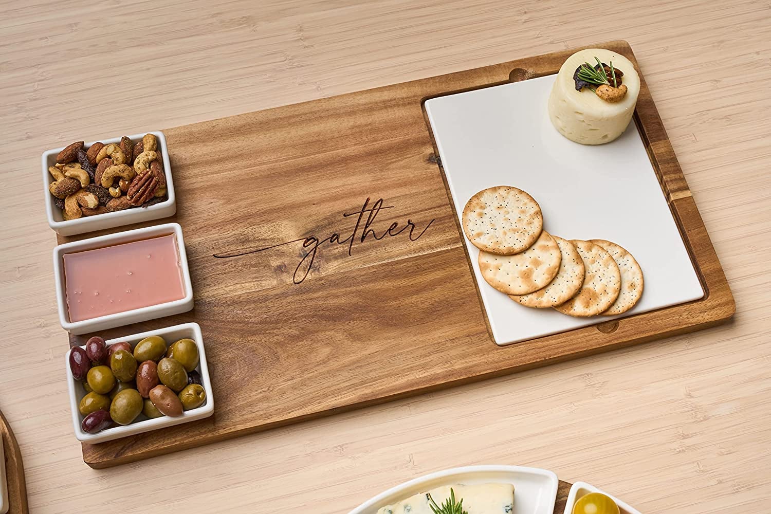 Image of the Sophistiplate Acacia Wood Cheese & Charcuterie Board Féte Set Tray