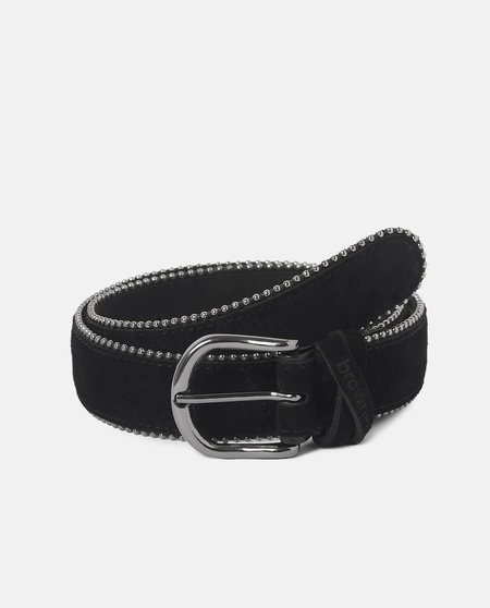 Woman's Black Leather Belt With Ball Detail