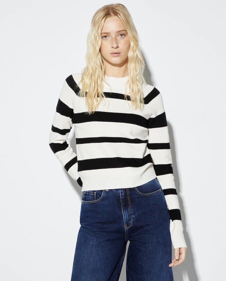 Easy Wear women's striped sweater with perkins neck