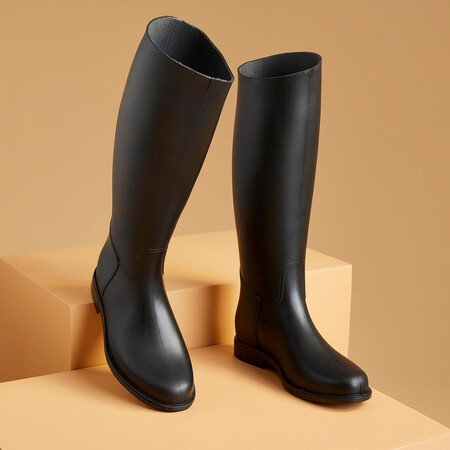 Riding Boots Schooling Water Adult Fouganza Black Pvc