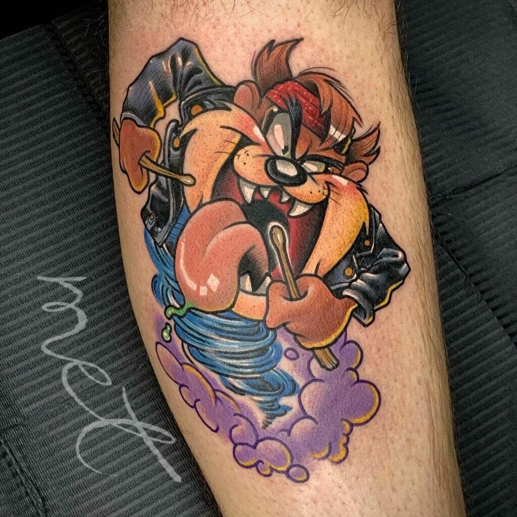 The rock star cartoon character Tasmanian Devil Tattoo