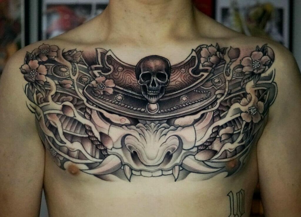 Japanese samurai chest tattoo