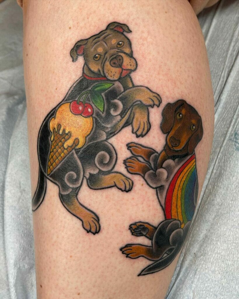 Wiener Hund und Bull Dog Tattoo