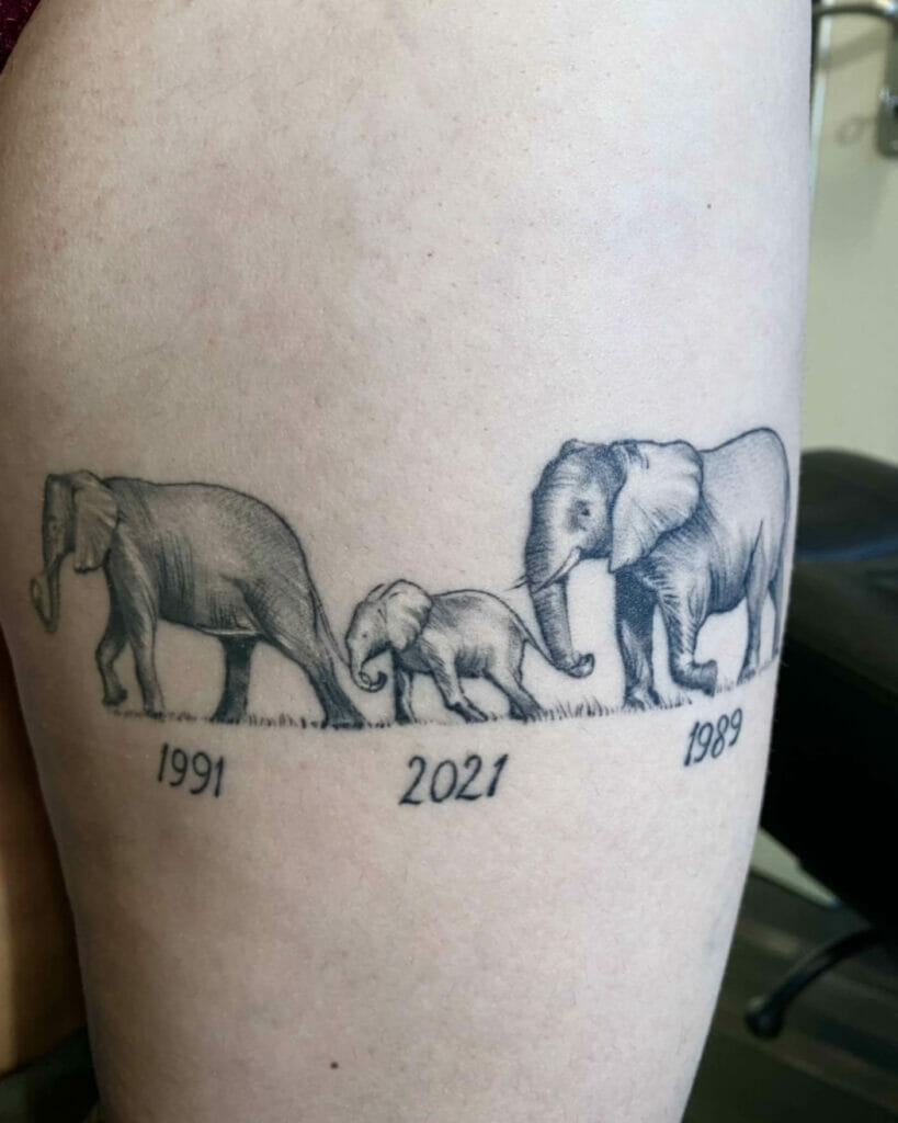A powerful tattoo design of elephants