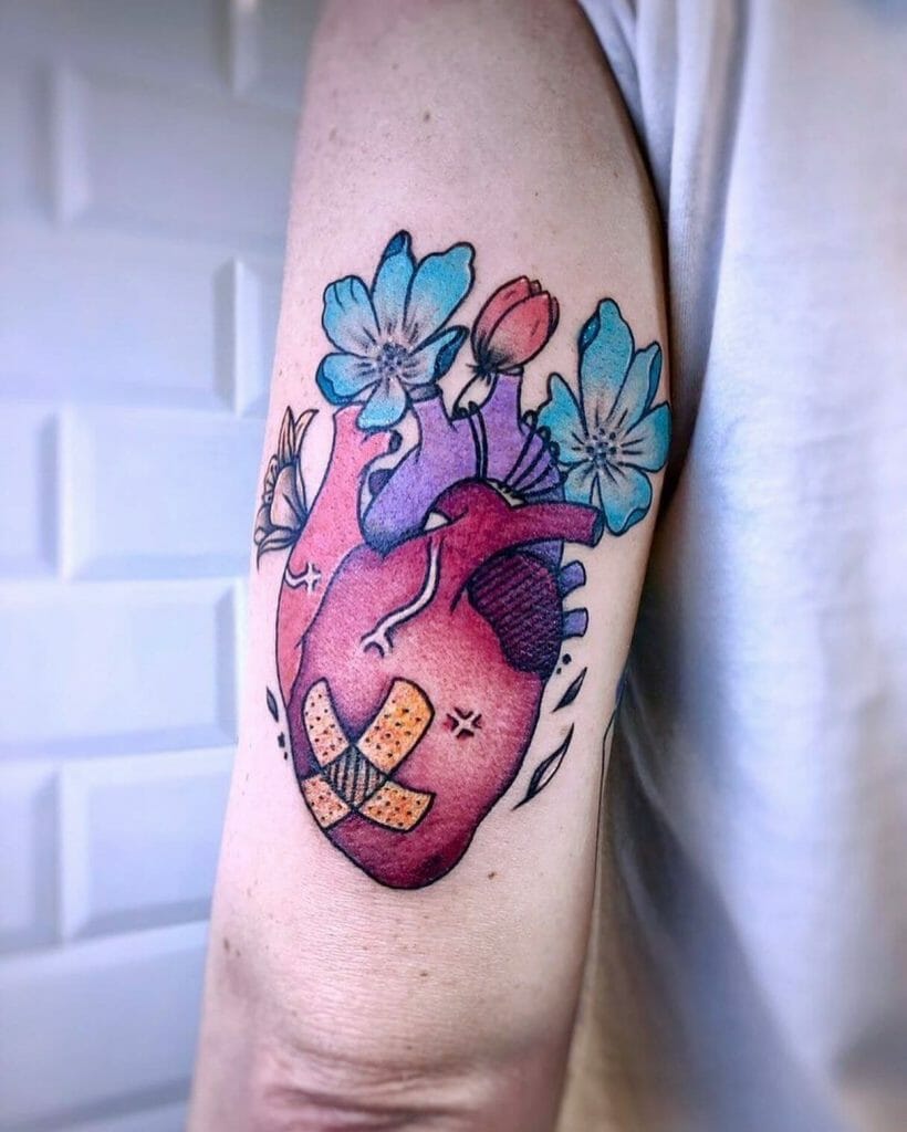 Heart and flowers tattoo