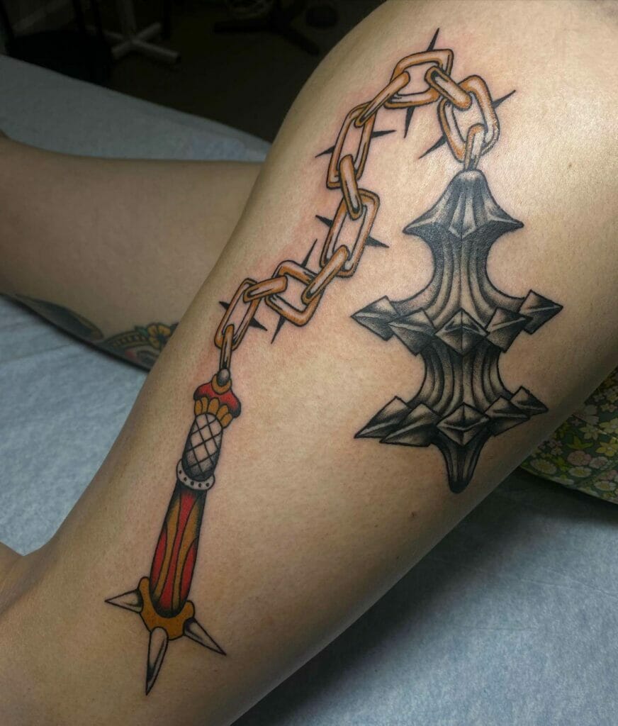 Hexenkönig Dreschflegel Tattoo für Bein
