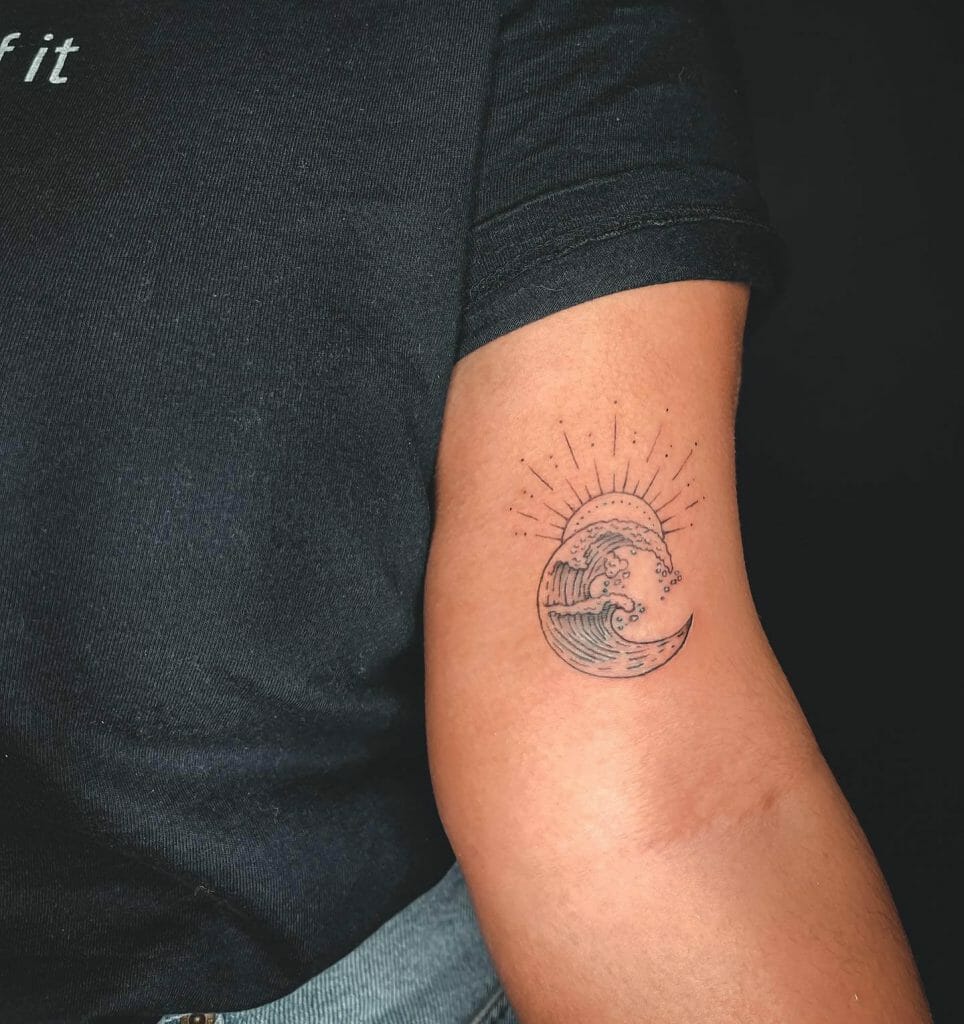 Wave and half sun tattoo