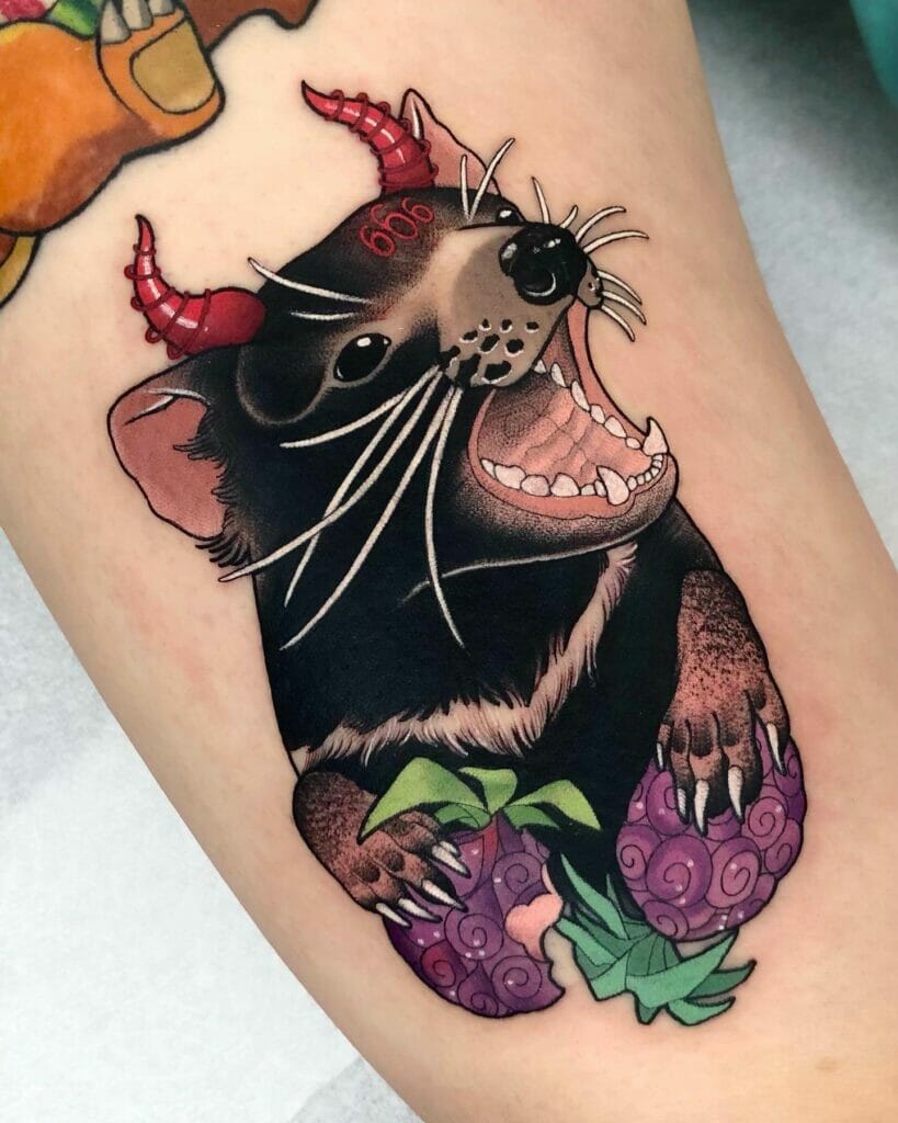 The Tasmanian devil tattoo with horns