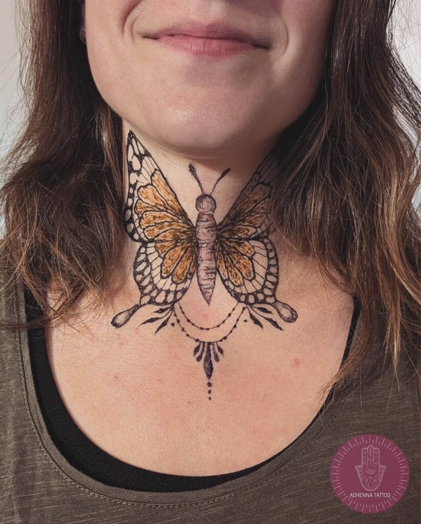 Butterfly Henna Neck Tattoos