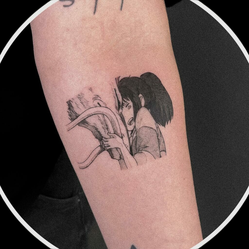 Chihiro and Haku tattoo in black