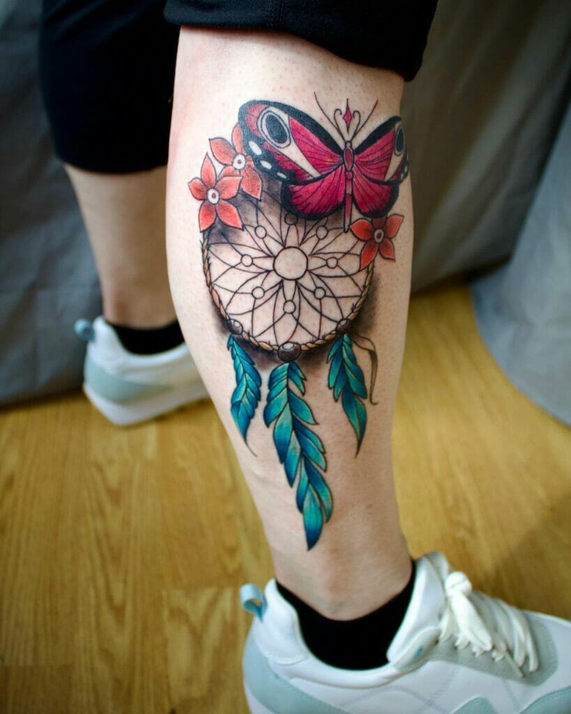 Dream catcher tattoos on leg