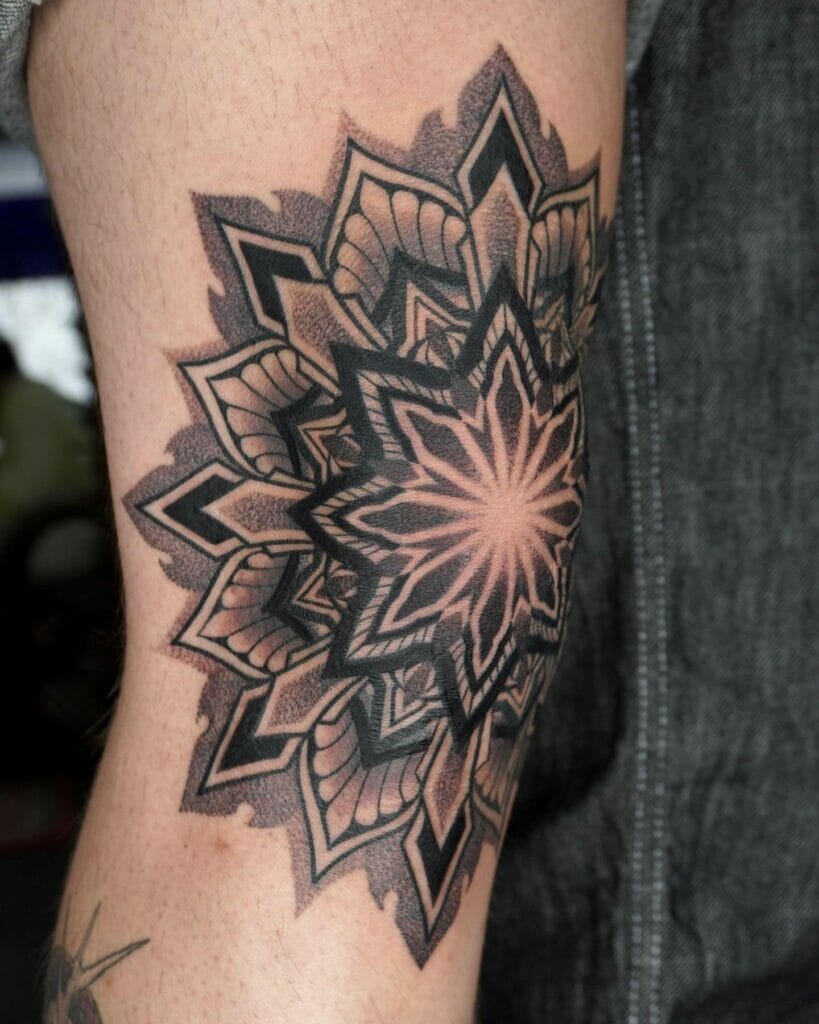 Mandala knee tattoo with detailed designs