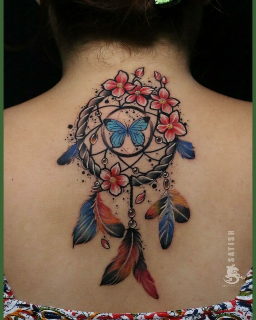 Aesthetic dream catcher tattoo with butterfly