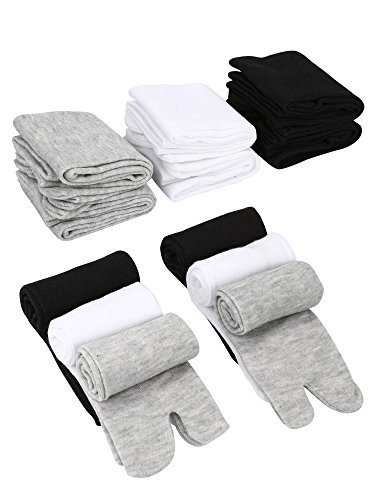SATINIOR 6 Pairs Unisex Tabi Flip Flop Socks Geta Socks Elastic Separated Toe Tabi Socks for Women and Men (Black, White and Grey)