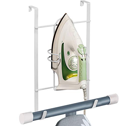 art moon Flint - Iron Holder on the Door - Ironing Board Hanger - Installation without Hole - Space Saving - High Temperature Resistant White Steel (Vinyl Coating)