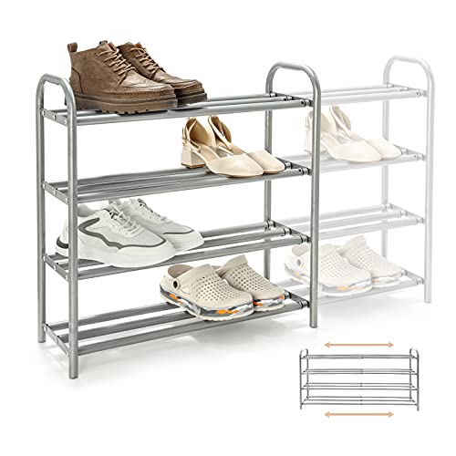 Gurkkst 4-Tier Shoe Rack Extendable Stable Metallic Shoe Racks Strong and Durable Shelf for 20+ Pairs of Shoes (60-100) x 22.5 x 61.5 cm