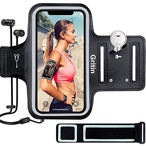 Gritin Sports Armband for Running, Adjustable Sports Mobile Armband for Sports Against Sweat Plus Extension Strap for iPhone 8 Plus/8/7 Plus/7/6, Galaxy S9/S8 Plus,Huawei P20 Lite and More