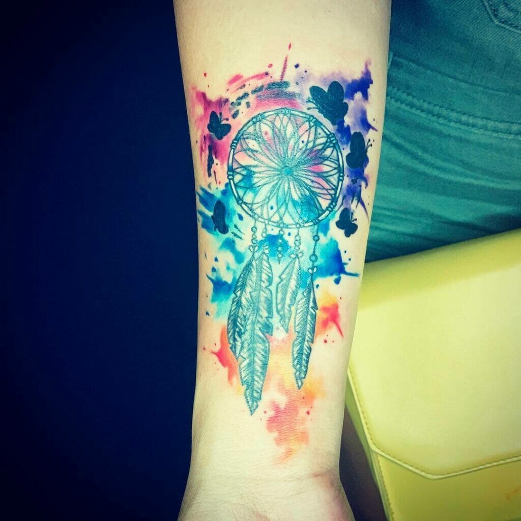 Colorful dream catcher tattoo