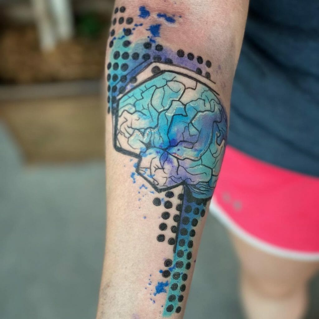 An abstract brain tattoo in stunning colors