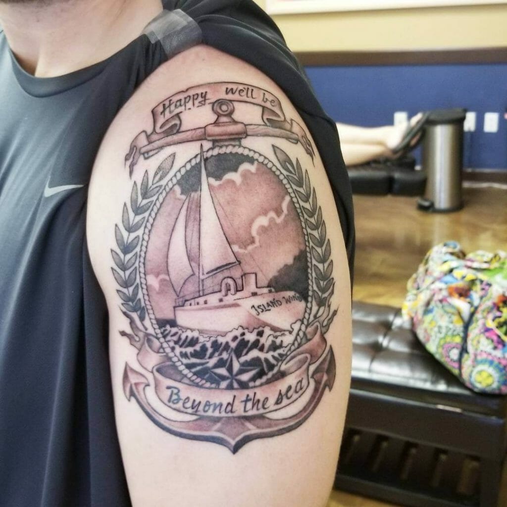 Anchor and sailboat tattoo