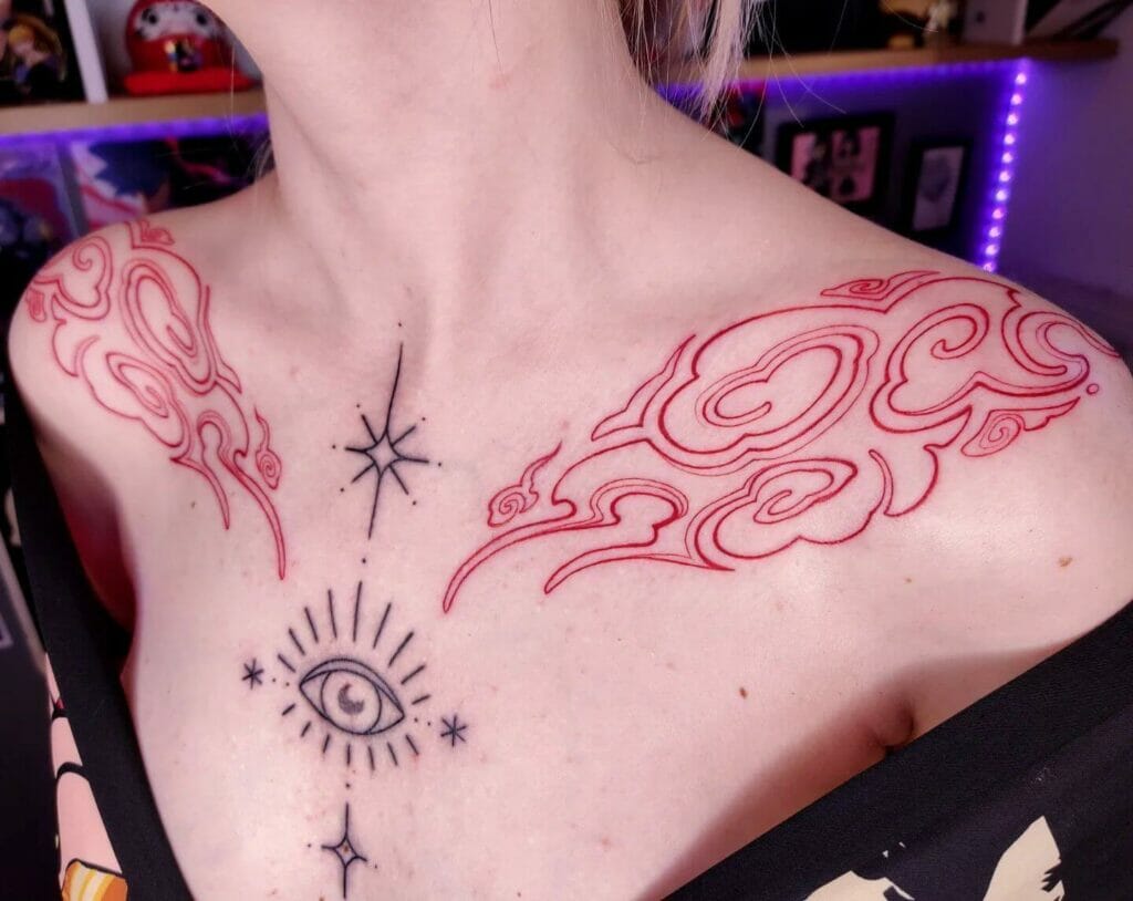 Japanese clouds and stars tattoo