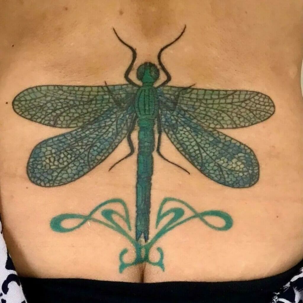 Cover Up Green Dragonfly Tattoo Design