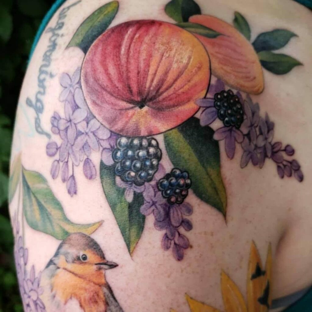 Apple Grape Lavender Flower Tattoo